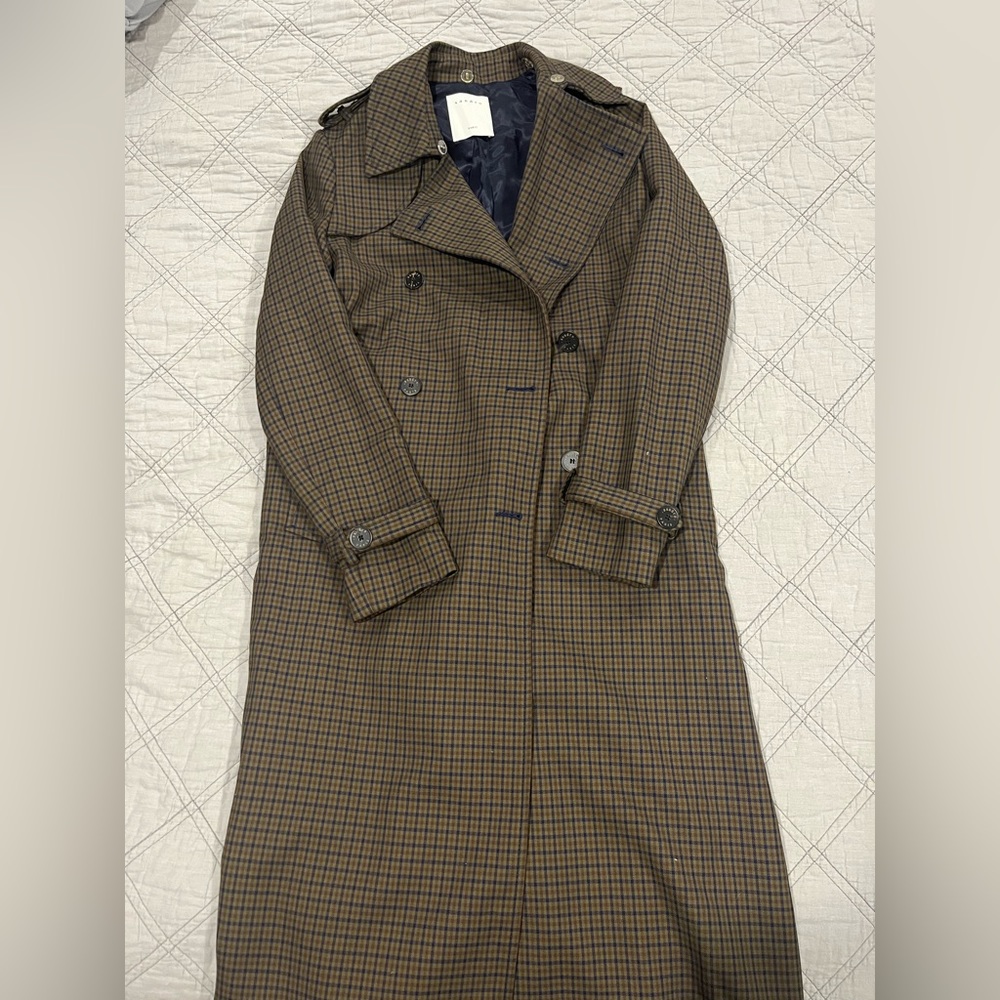 SANDRO PLAID TRENCHCOAT